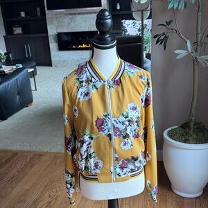 Scarlet Roos Mustard Floral Bomber Jacket - Women's Zip Front